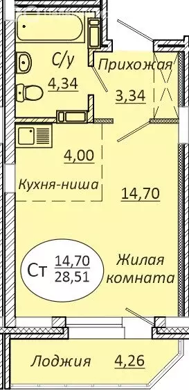 Квартира-студия: Новосибирск, 2-я Воинская улица, 51 (28.51 м) - Фото 1