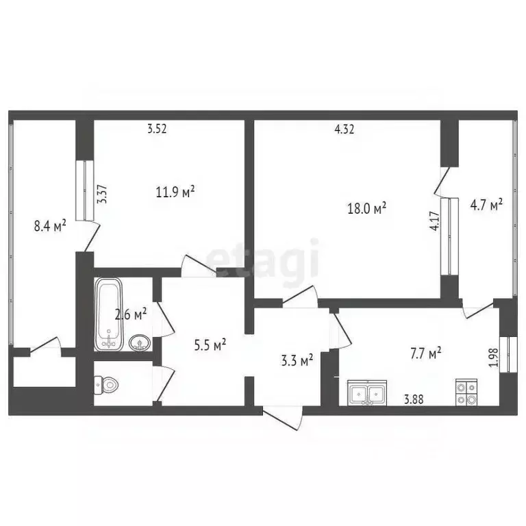 2-к кв. Севастополь ул. Громова, 64 (56.0 м) - Фото 1