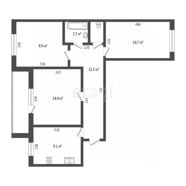 3-к кв. Тюменская область, Тюмень ул. Прокопия Артамонова, 15 (63.6 м) - Фото 2