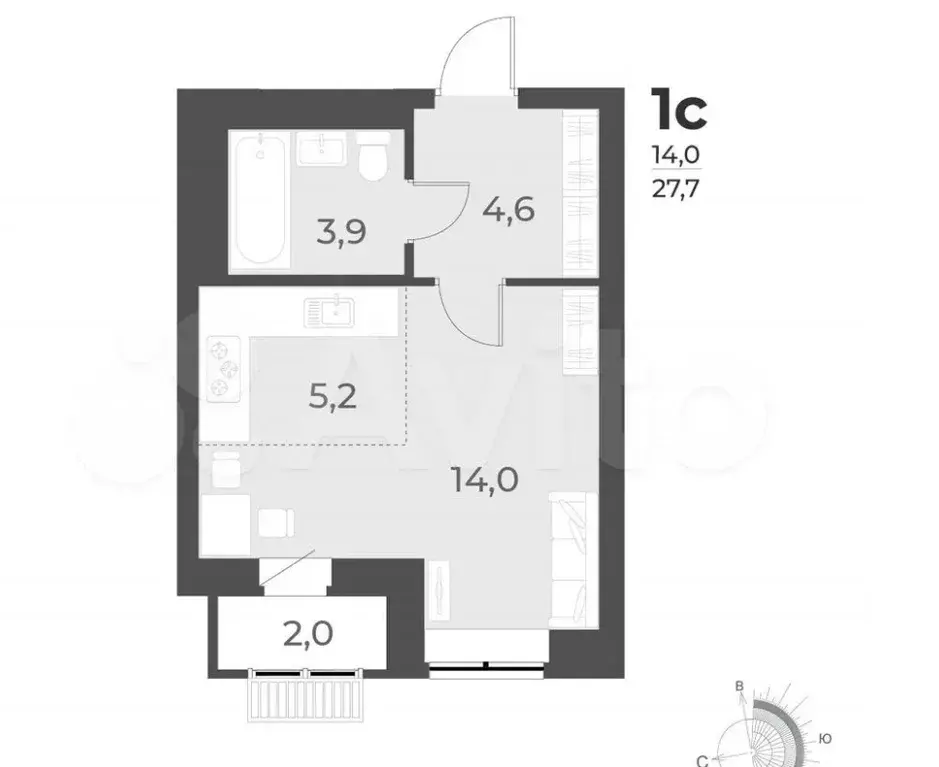 Продаётся квартира-студия, 27.7 м - Фото 1