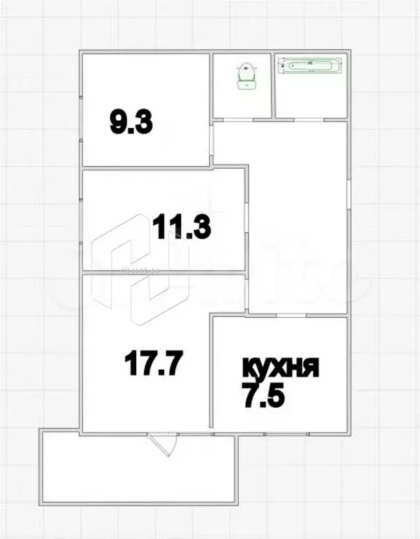 3-к. квартира, 59,4 м, 8/9 эт. - Фото 0