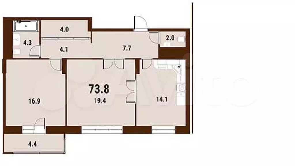 Аукцион: 2-к. квартира, 71,8 м, 3/19 эт. - Фото 0