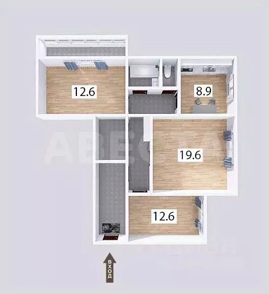 3-к кв. Омская область, Омск ул. 3-я Молодежная, 47 (76.3 м) - Фото 1