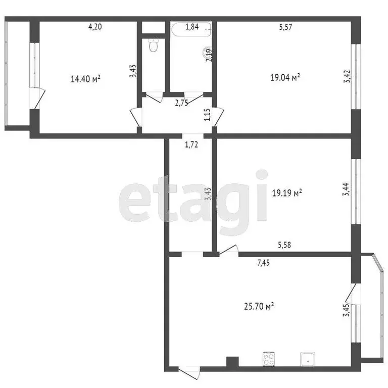 3-комнатная квартира: Тюмень, улица Федюнинского, 60к2 (92.4 м) - Фото 0