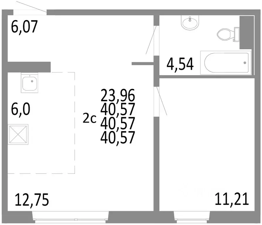 2-к кв. Челябинская область, Челябинск ул. Блюхера, 125В (40.57 м) - Фото 0