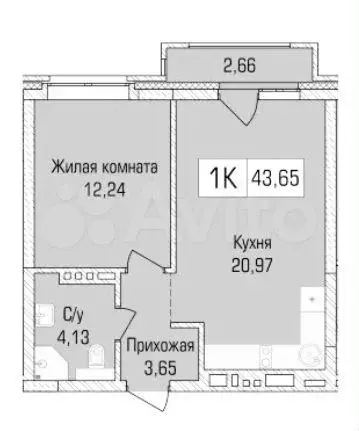 1-к. квартира, 43,7 м, 6/9 эт. - Фото 0