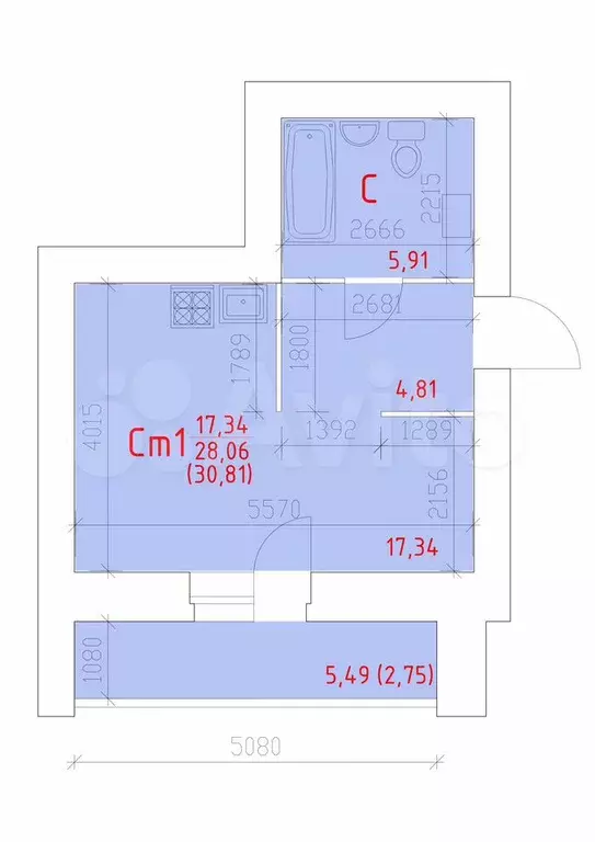 Квартира-студия, 30,8 м, 16/16 эт. - Фото 0