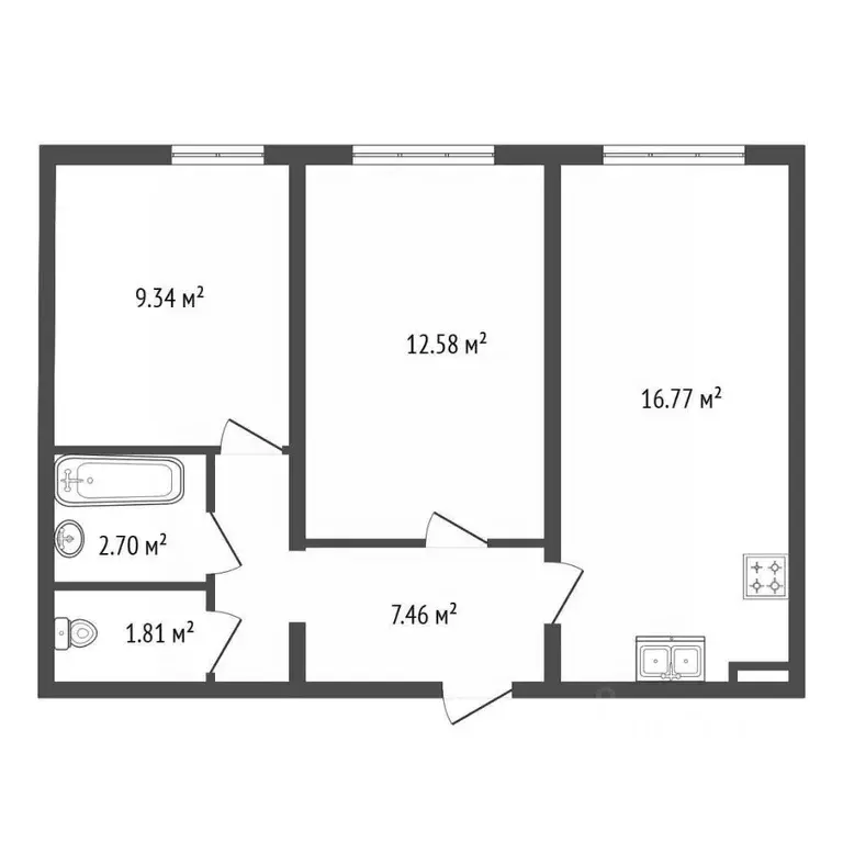 2-к кв. Санкт-Петербург Северный просп., 107 (50.4 м) - Фото 2