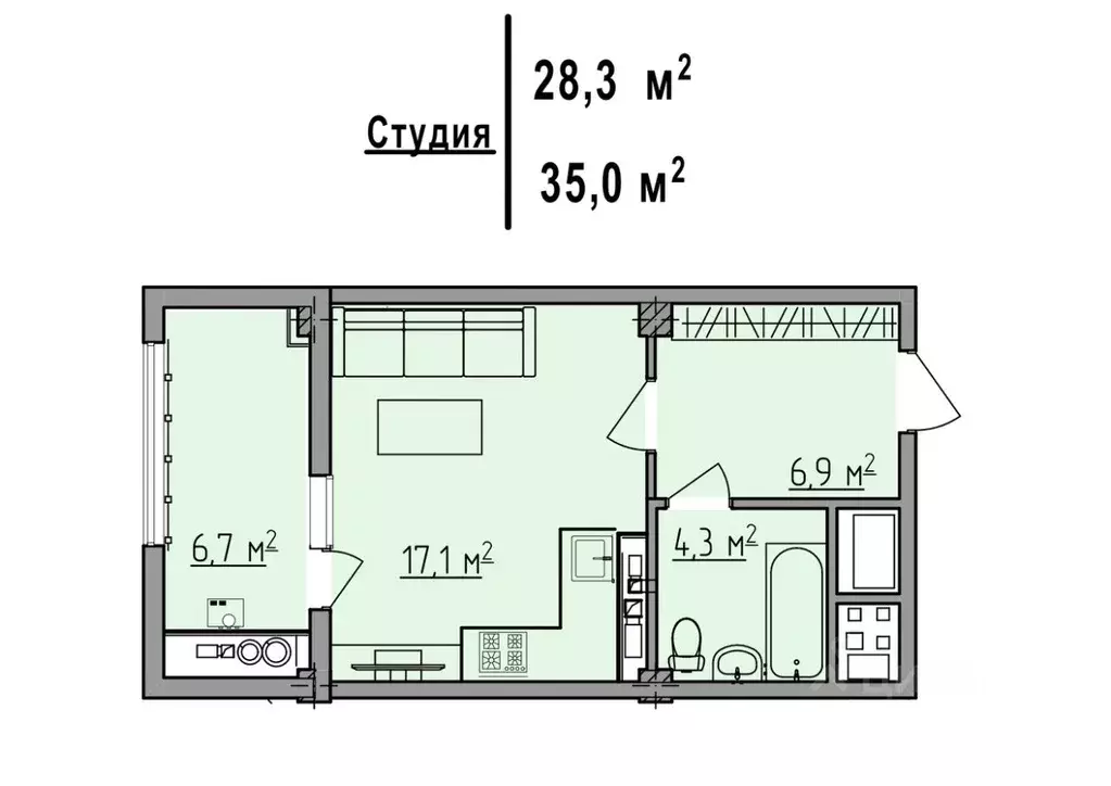 Студия Липецкая область, Липецк ул. И.В. Шкатова, 21 (35.0 м) - Фото 0