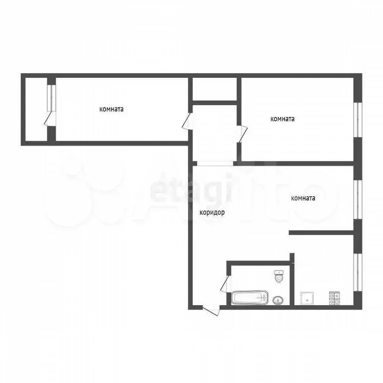 3-к. квартира, 59,7 м, 1/5 эт. - Фото 0