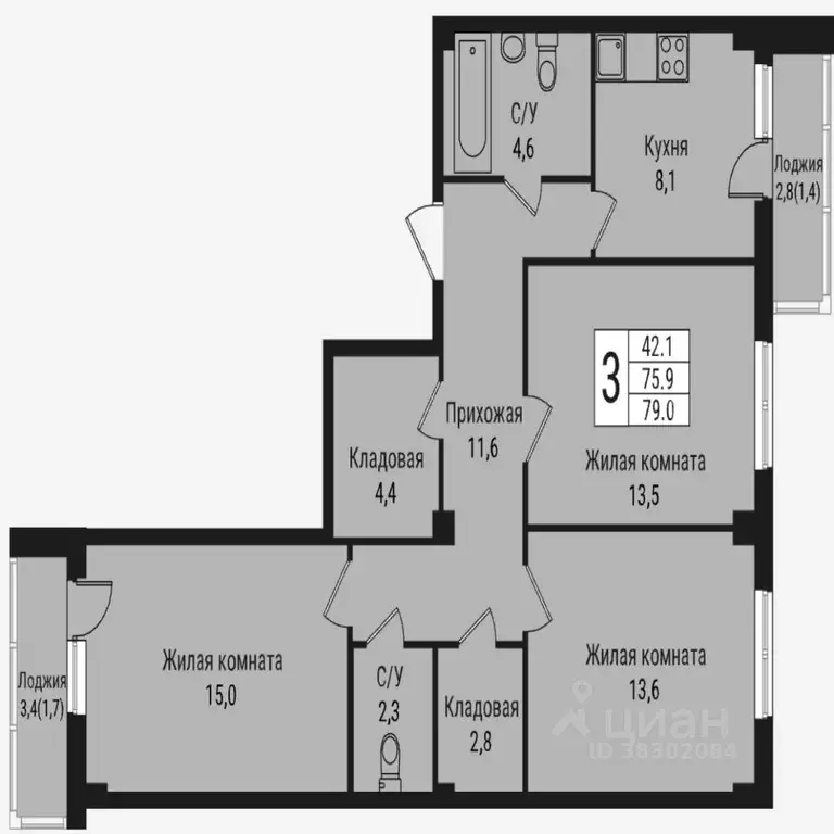 3-к кв. Ленинградская область, Всеволожск Южный мкр, ул. Крымская, 1 ... - Фото 1