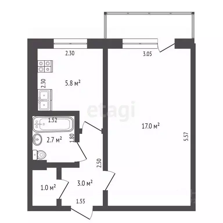 1-к кв. Архангельская область, Новодвинск ул. Мира, 8 (30.3 м) - Фото 1