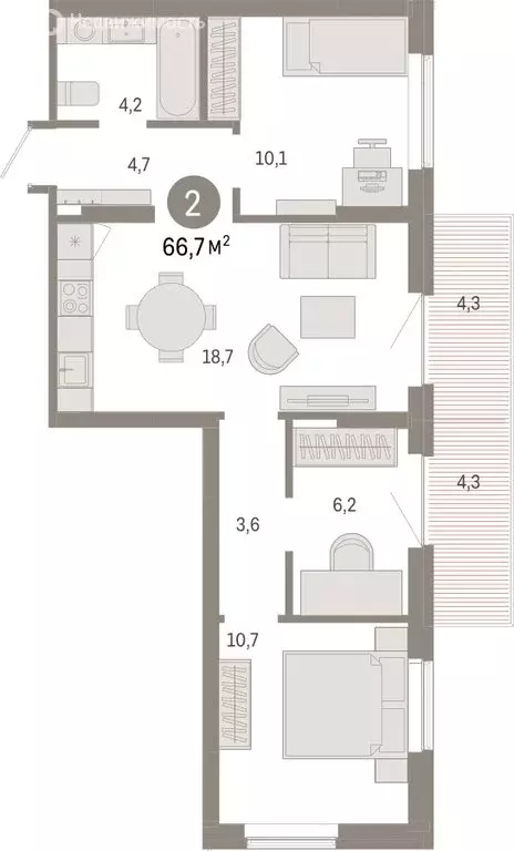 3-комнатная квартира: Омск, Кировский округ (66.7 м) - Фото 1