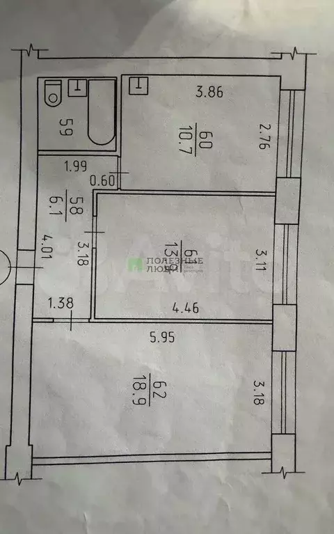 2-к. квартира, 53 м, 1/5 эт. - Фото 0