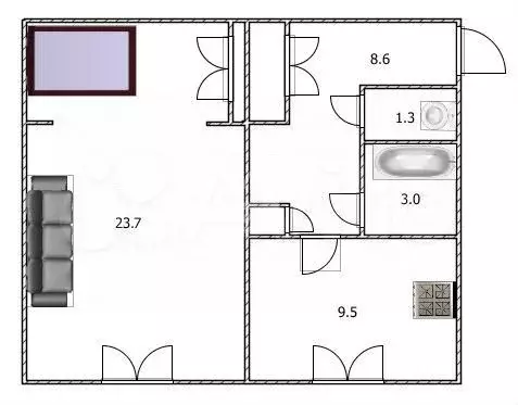 1-к. квартира, 46,5 м, 3/5 эт. - Фото 1