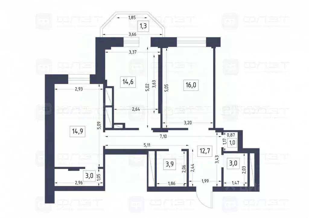 2-к кв. Татарстан, Казань ул. Баки Урманче, 5 (70.4 м) - Фото 1