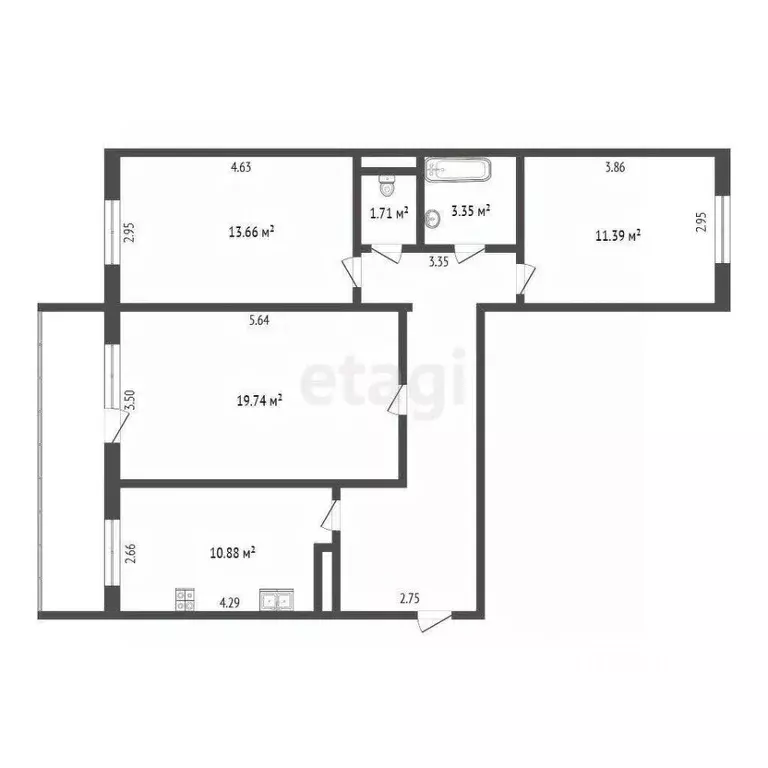 3-к кв. Томская область, Томск ул. 1-я Рабочая, 42 (76.9 м) - Фото 2