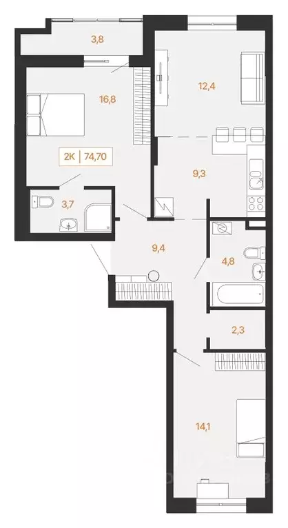 2-к кв. Ханты-Мансийский АО, Ханты-Мансийск Самаровская ул., 2А (75.1 ... - Фото 0
