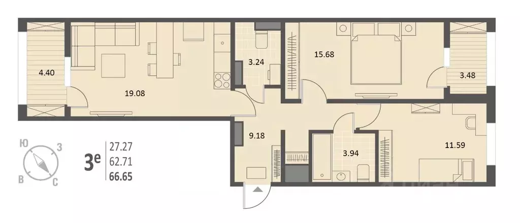 2-к кв. Воронежская область, Воронеж Краснознаменная ул., 72 (66.65 м) - Фото 1