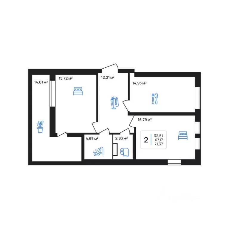 2-к кв. Липецкая область, Липецк Авторский жилрайон,  (71.37 м) - Фото 1