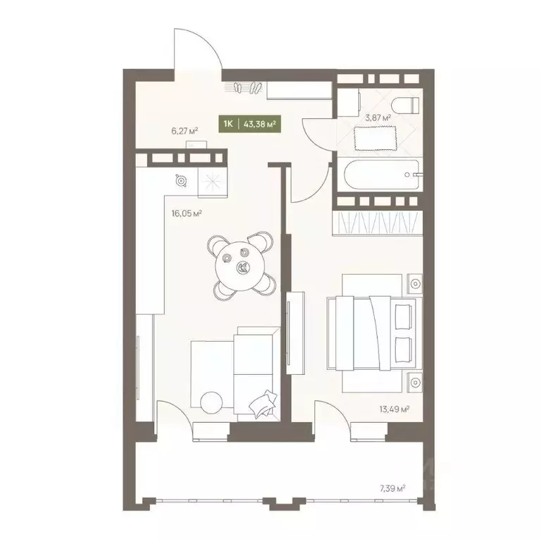 1-к кв. Кемеровская область, Кемерово Московский просп., 23А (43.38 м) - Фото 1