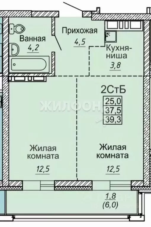 2-к кв. Новосибирская область, Новосибирск ул. Фрунзе, 1 (39.3 м) - Фото 0