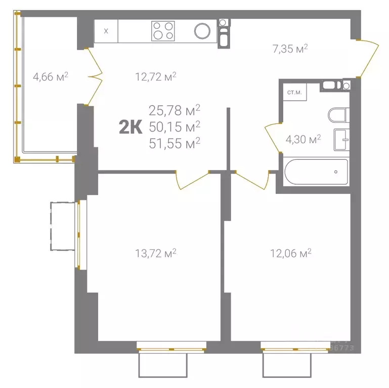 2-к кв. Нижегородская область, Нижний Новгород Ветеринарная ул. (51.55 ... - Фото 2
