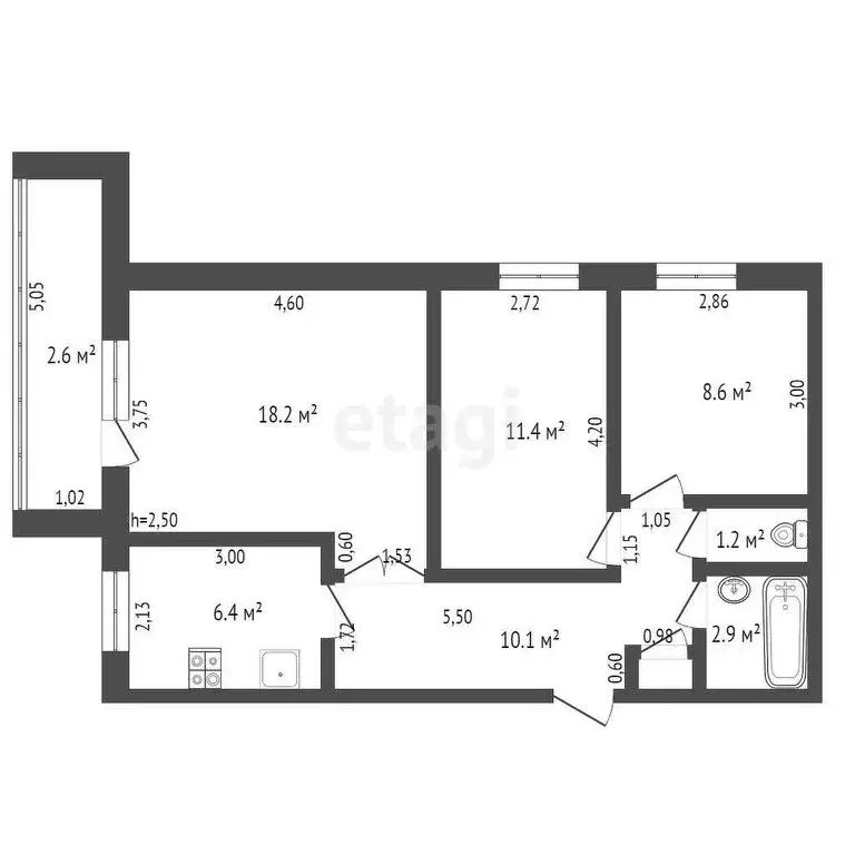 3-комнатная квартира: Брянск, Мало-Завальская улица, 5 (59.3 м) - Фото 0