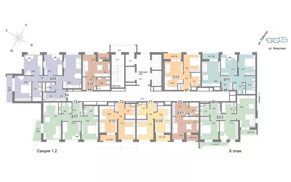 2-к кв. Свердловская область, Екатеринбург ул. Семена Лагоды, 80 (64.7 ... - Фото 2