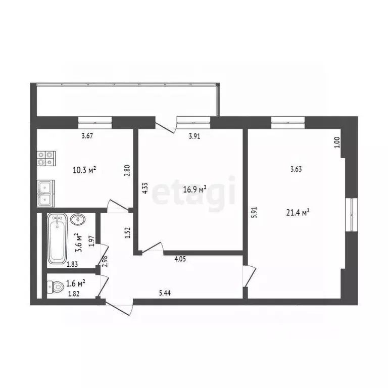 2-к кв. Тюменская область, Тюмень ул. Дружбы, 73к1 (63.3 м) - Фото 2