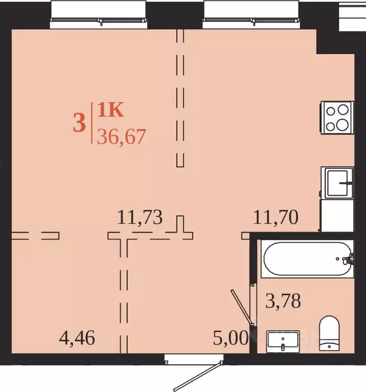 1-к кв. Иркутская область, Иркутск 1661 жилой комплекс (36.67 м) - Фото 1