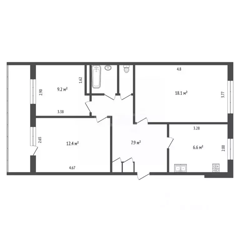 3-к кв. Татарстан, Набережные Челны 31-й комплекс, 16 (59.7 м) - Фото 2