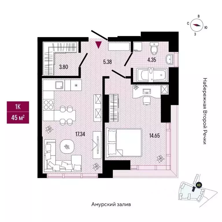 1-к кв. Приморский край, Владивосток просп. 100-летия Владивостока, ... - Фото 2