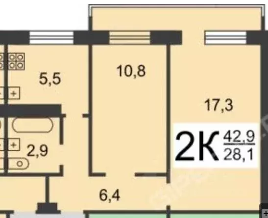 2-к кв. Нижегородская область, Нижний Новгород просп. Ленина, 41 (42.9 ... - Фото 2