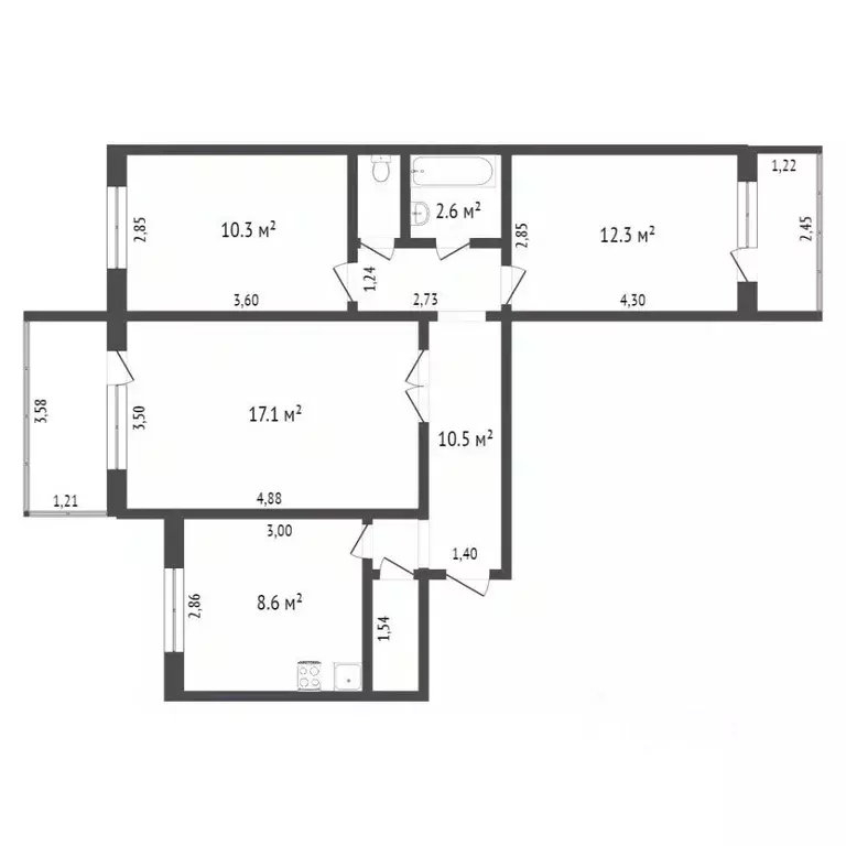 3-к кв. Брянская область, Брянск Белорусская ул., 52 (63.6 м) - Фото 1