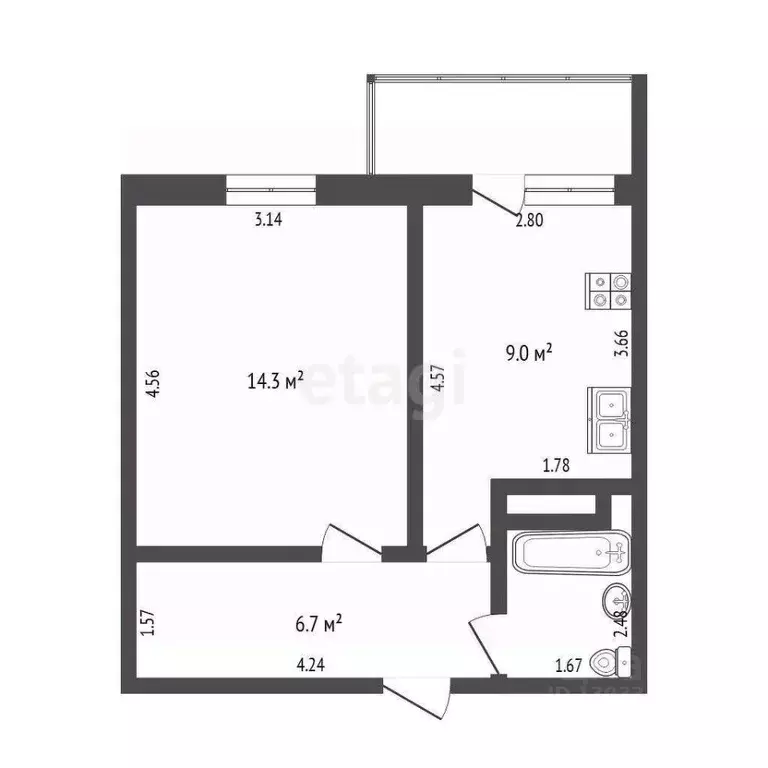1-к кв. Тюменская область, Тюмень ул. Фармана Салманова, 4 (35.6 м) - Фото 2