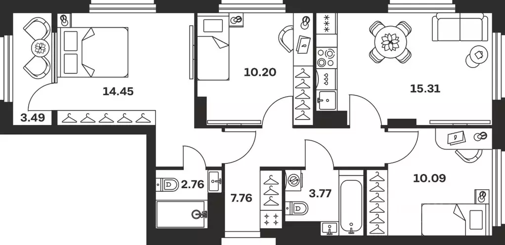 3-к кв. Тульская область, Тула Баташи Парк жилой комплекс (67.83 м) - Фото 1