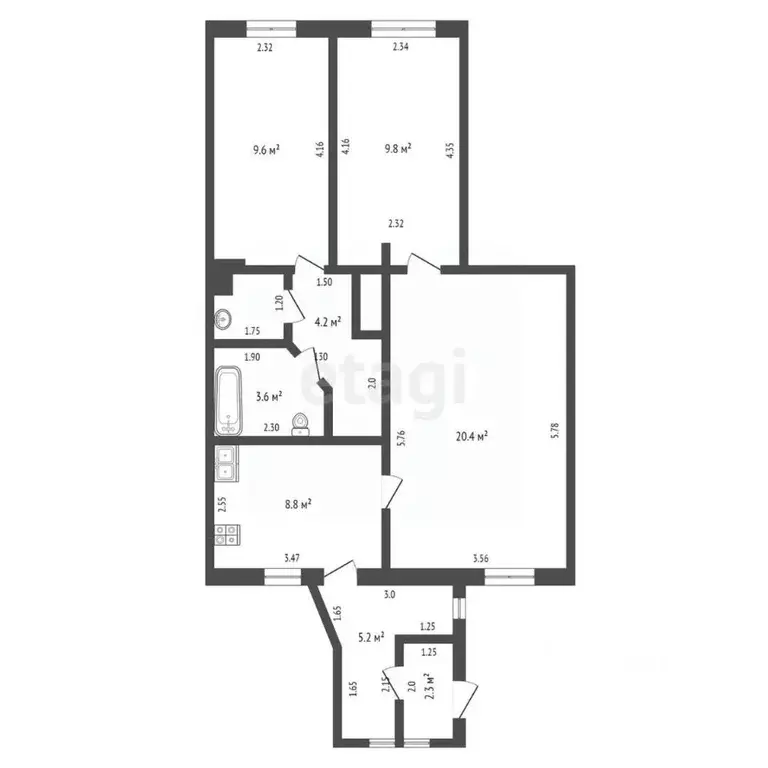 3-к кв. Ростовская область, Таганрог ул. Фрунзе, 7 (65.4 м) - Фото 2