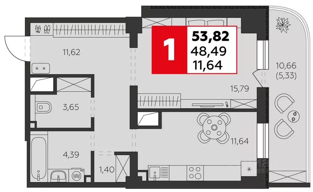 1-к кв. Ростовская область, Батайск ул. Воровского, 53 (53.82 м) - Фото 1