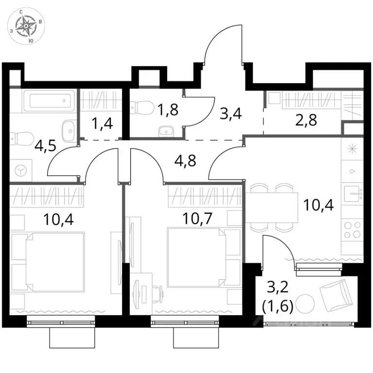 2-к кв. Московская область, Химки Клязьма-Старбеево мкр, Международный ... - Фото 2