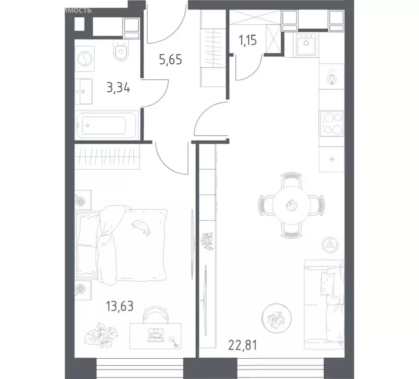 1-комнатная квартира: Москва, Пятницкое шоссе, 56Б (46.58 м) - Фото 1
