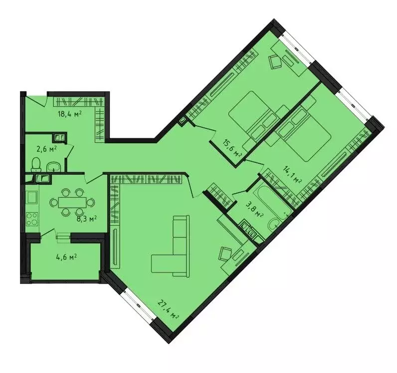 3-комнатная квартира: посёлок Развилка, жилой комплекс Три Квартала, ... - Фото 1