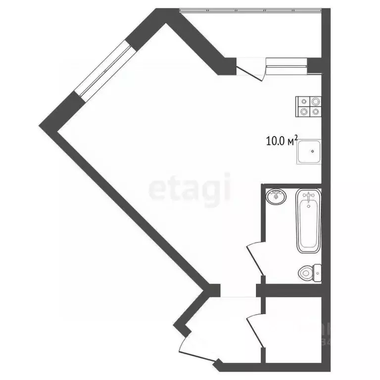Студия Тюменская область, Тюмень ул. Тимофея Кармацкого, 9 (41.2 м) - Фото 1