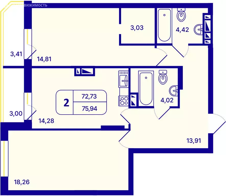 2-комнатная квартира: Новосибирск, Кировский район, Северо-Чемской ... - Фото 1