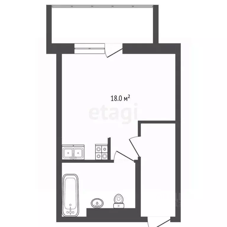 Студия Тюменская область, Тюмень ул. Фармана Салманова, 18 (34.84 м) - Фото 1