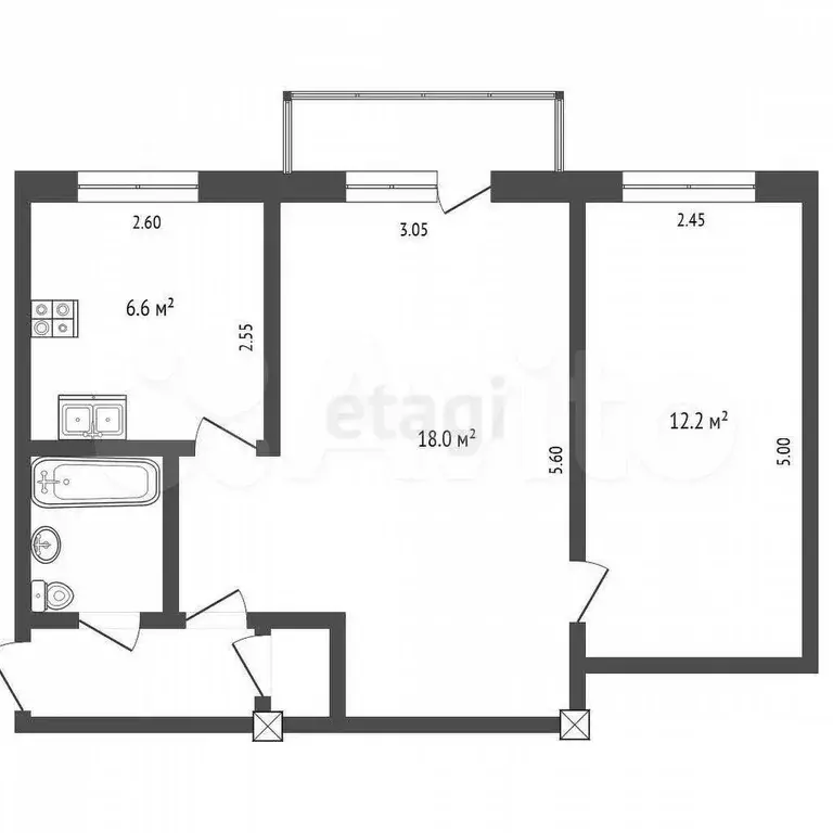 2-к. квартира, 44 м, 3/5 эт. - Фото 0