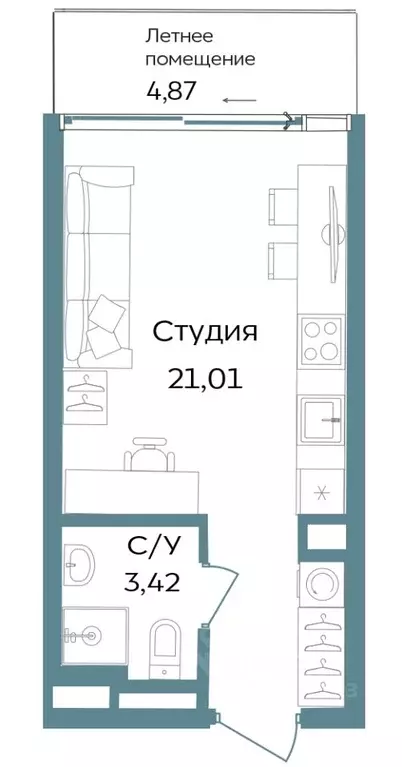 Студия Крым, Саки ул. Морская (29.3 м) - Фото 0