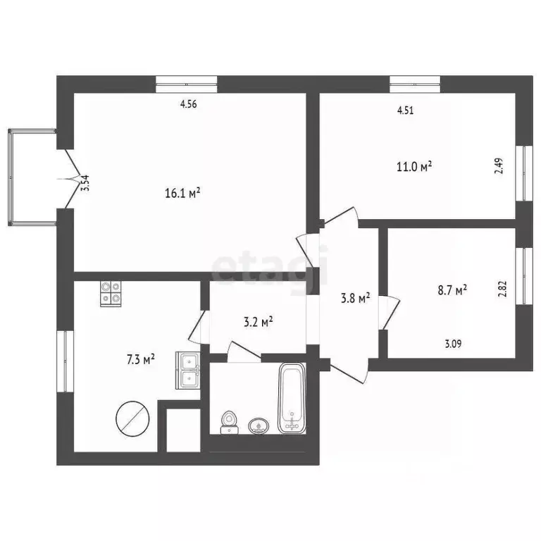 3-к кв. Ярославская область, Ярославль Запрудная ул., 7/8 (53.0 м) - Фото 1