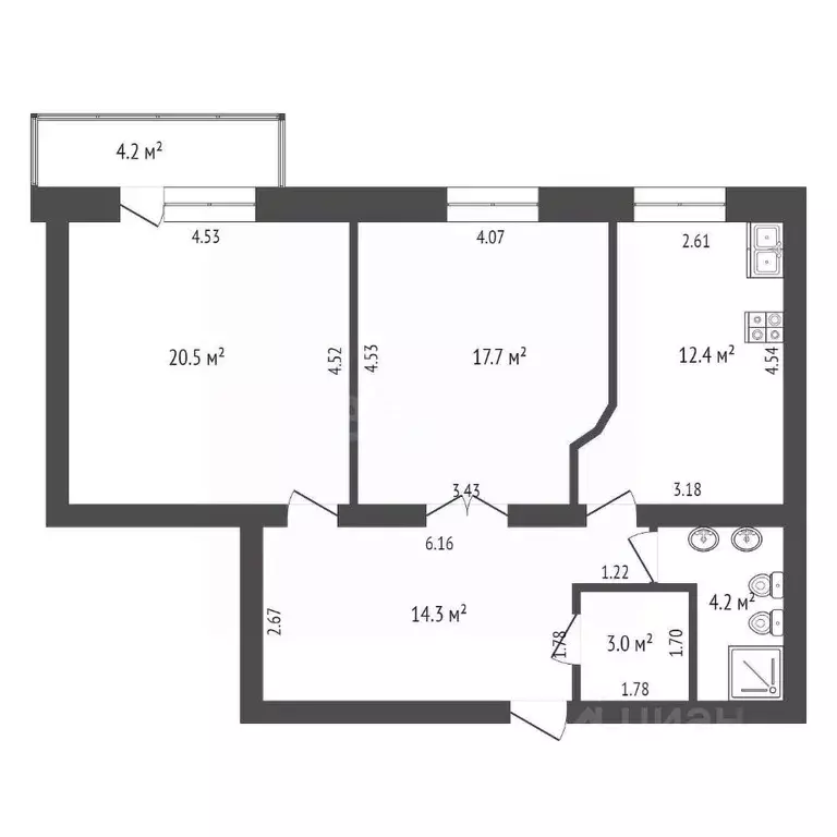 2-к кв. Тюменская область, Тюмень ул. Суходольская, 14 (72.1 м) - Фото 2