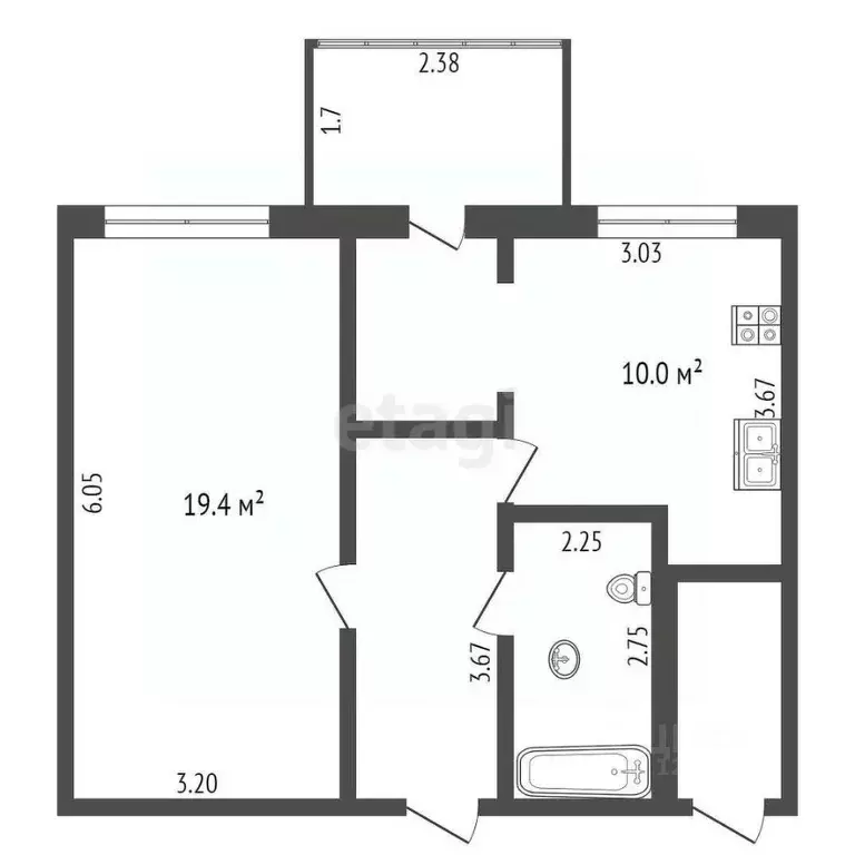 1-к кв. Калужская область, Калуга ул. Дзержинского, 92к2 (42.0 м) - Фото 2